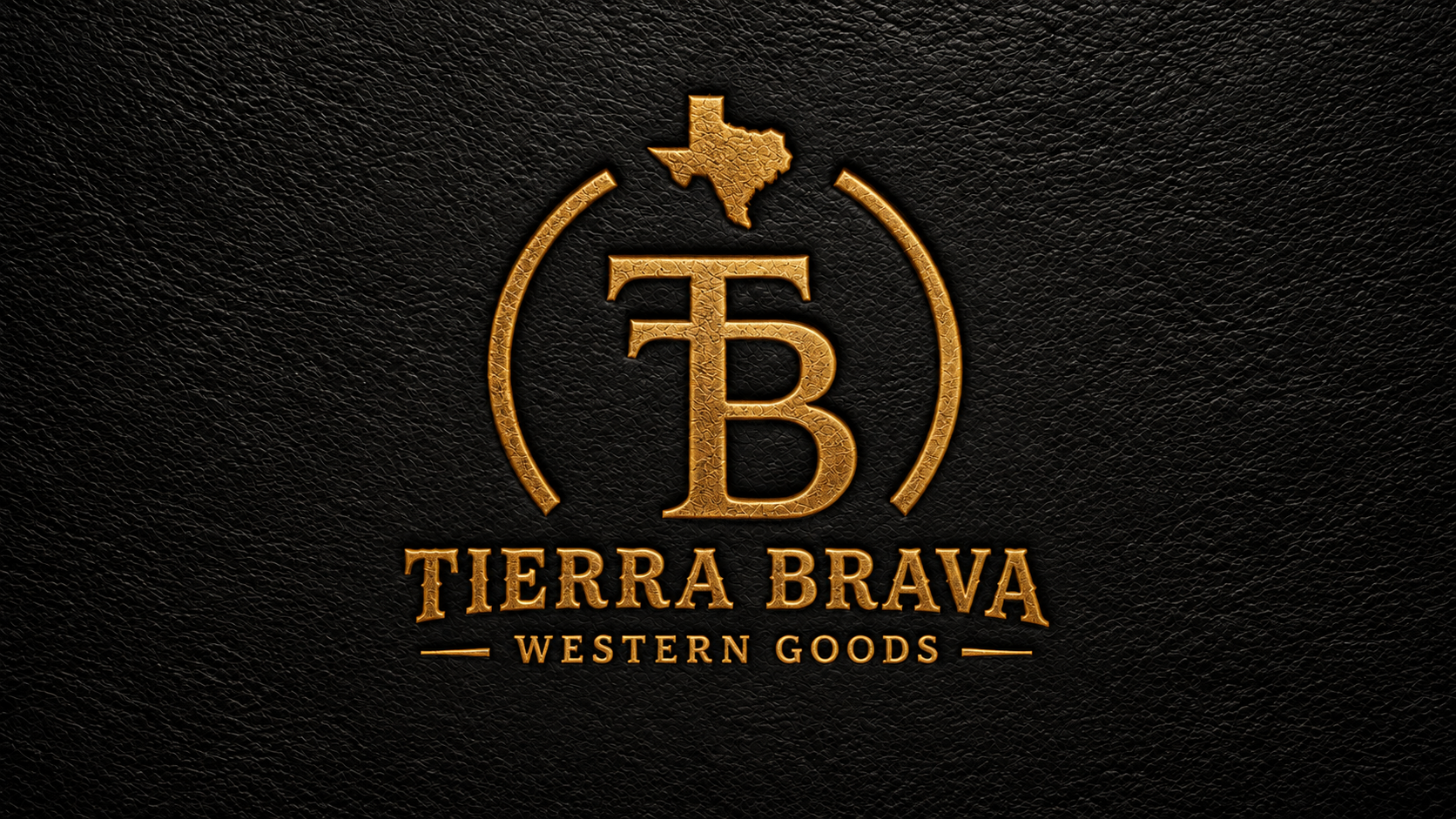 Authentic Tierra Brava Western Goods gold Texas TB logo on black leather